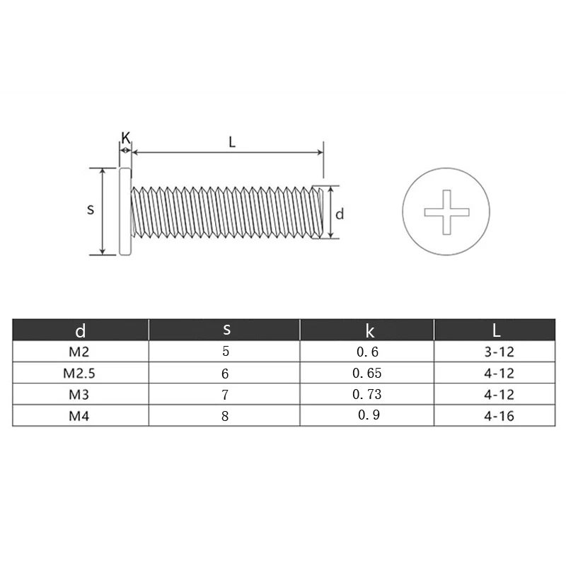 Ультратонкий плоский болт с головкой Phillips из нержавеющей стали для ноутбуков 10/25