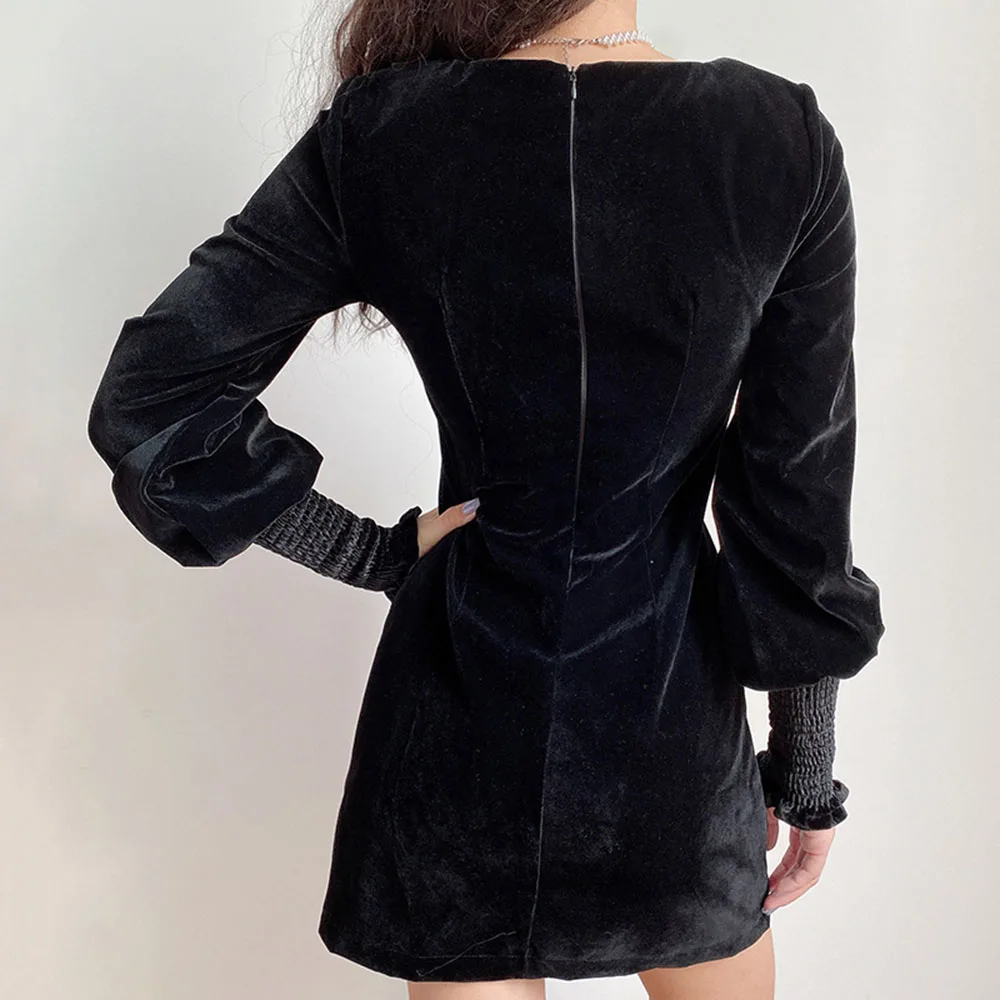 Женское бархатное платье на пуговицах Повседневное платье-мини с длинным