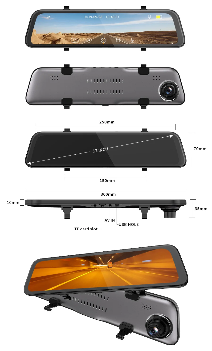 E-ACE A38 Автомобильный видеорегистратор 1" Сенсорное зеркало заднего вида 2K Dashcam с камерой заднего вида FHD 1080P Автомобильная камера с двумя объективами видео Dvr рекордер