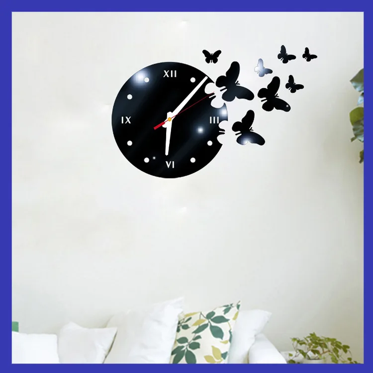 Новый стиль Горячая продажа DIY акриловые настенные часы с бабочками Европейский