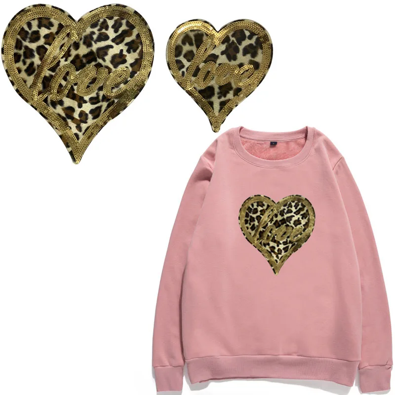 

Leopard Grain Sequined 3D Heart Accessories Badge Patch Sewing On Stickers Decoration Applique LOVE Naprasowanki Na Ubrania