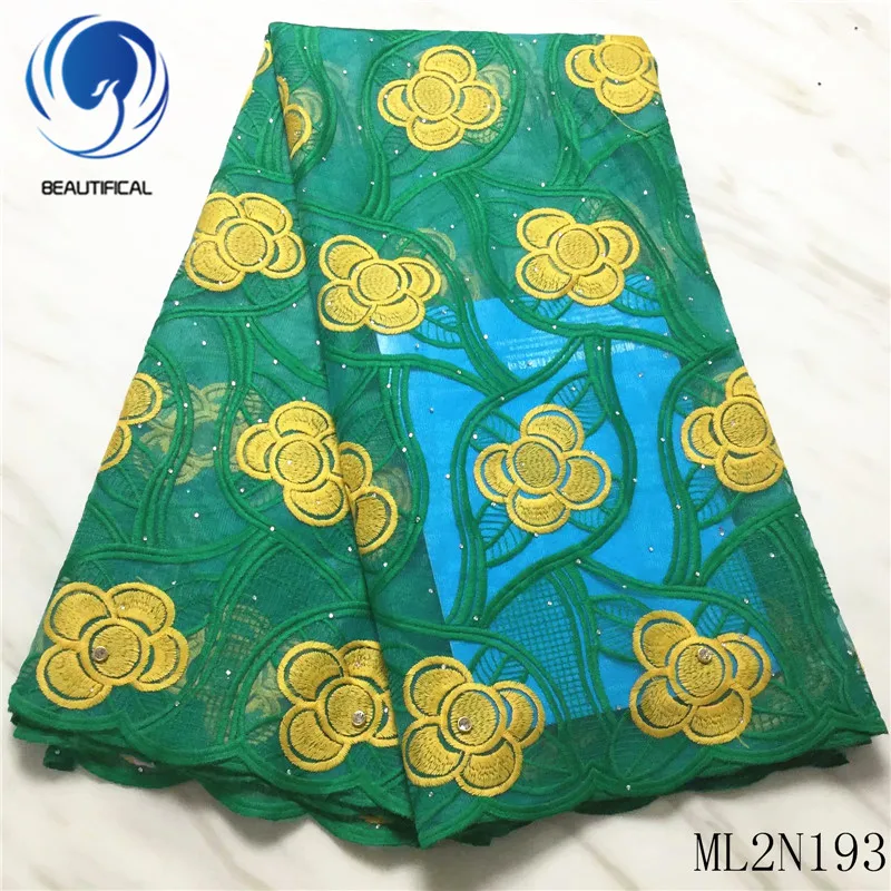 

Beautifical nigerian lace fabrics Green embroidery tulle lace fabric for dress 2019 New french net lace fabric ML2N193