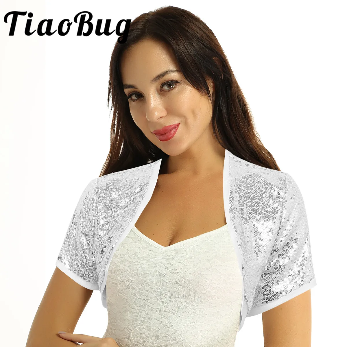 Женский короткий топ с блестками блестящий для подружки невесты жакет болеро