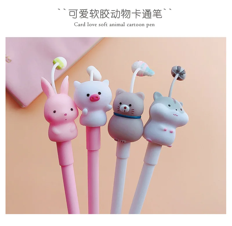 4 штуки в партии Kawaii мягкие животные Кошка Кролик Хомяк гелевая ручка подпись ручка Эсколар. школьные канцелярские товары поощрительный подарок