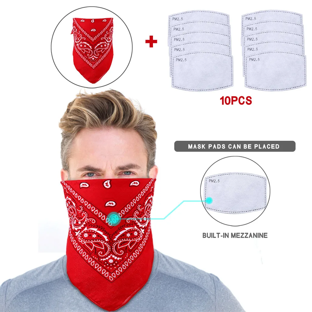 

Unisex Cotton Tube Headband Multifunctional Head Scarf Neck Cover With 10PCS Safety Filter Washable Mask Fashion Creative