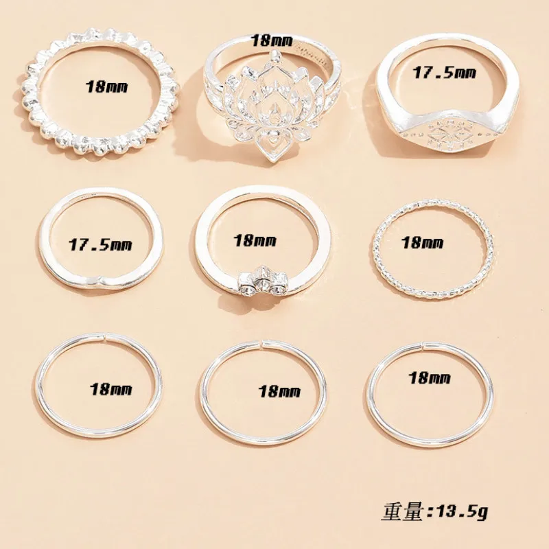 

Fashion Full Diamond Rings 9 Pcs/set for Women Charm Jewelry Accessories
