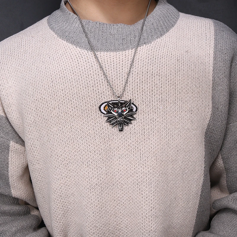 Длинное ожерелье из нержавеющей стали мужская красная глазая властная подвеска