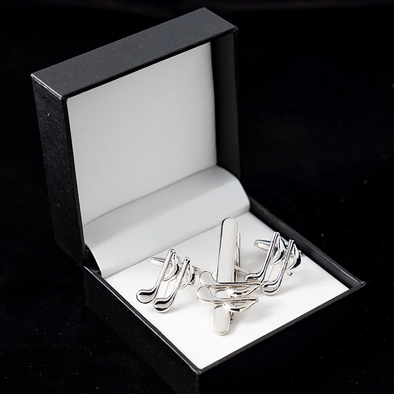 

Новинка, запонки из медного материала с музыкальными нотками и бриллиантовыми серебристыми манжетами, деловой галстук, галстук, украшение для вечеринки, подарок