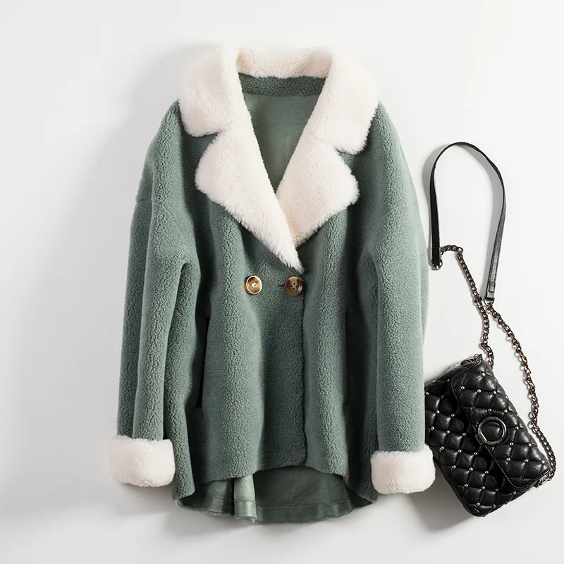 Autumn Winter Faux Fur Coats Women Warm Sheep Shearing Parka Ladies Fake Sheepkin Short Fur Jackets Female Wool Blends Outwear