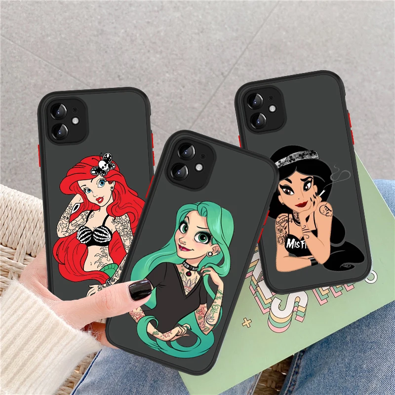 

Matte hard PC luxury Phone Case For iPhone 12mini SE2 6 7 8 Plus Fashion Tattoo girl Princess Cover For iPhone X XS 11 12Pro Max