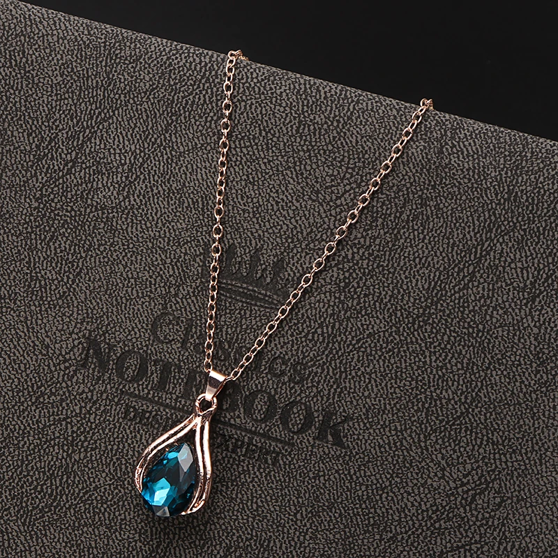 Набор украшений с голубыми кристаллами и каплями стразы ожерелье серьги цепочка