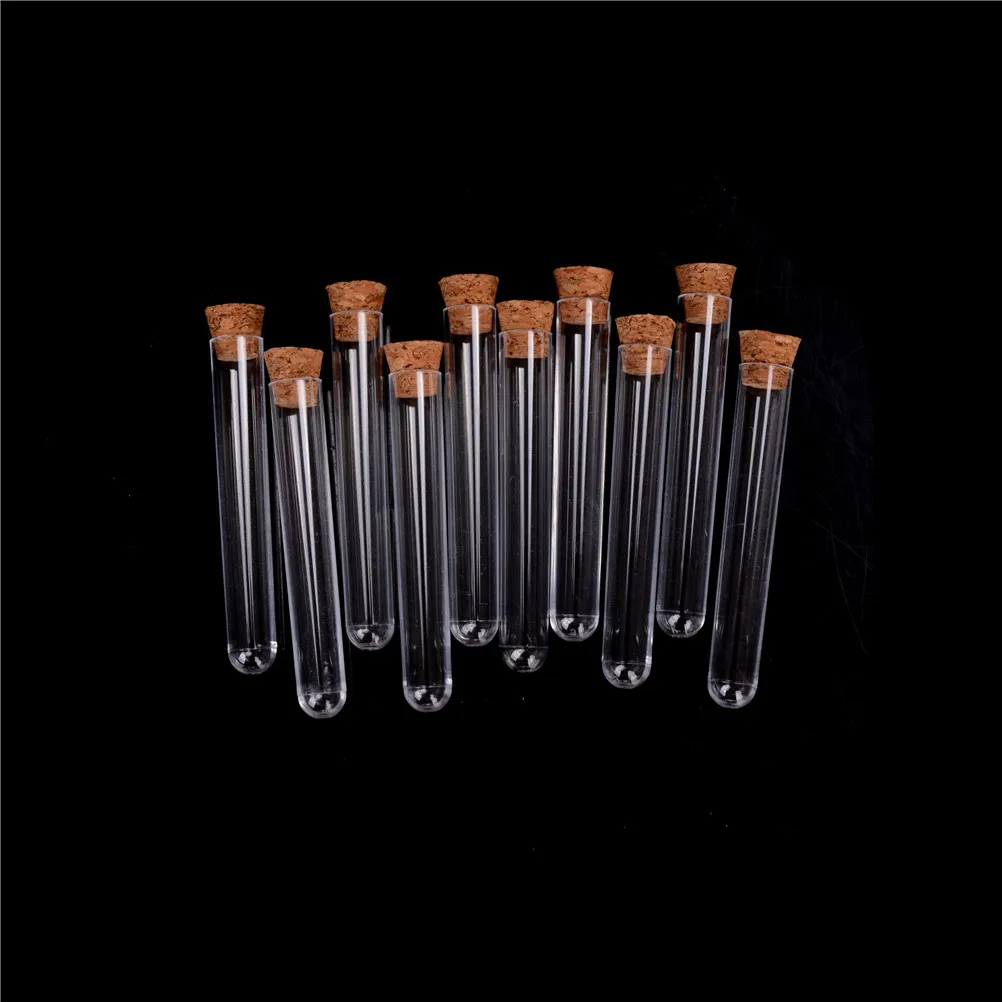 

10pcs/lot 12*75mm Plastic Test Tube With Cork 6-inch 20ml Clear Lab Experiment Favor Gift Tube Refillable Bottle