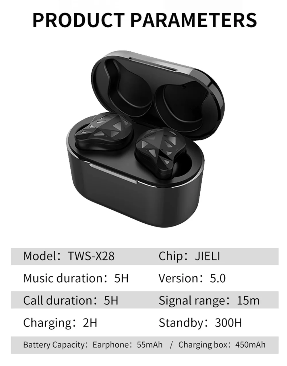 

TWS X28 Wireless Bluetooth Earphones In Ear Hifi Earbuds Bass for Mobile Phones Tap Control for Xiaomi Mi 2 iphone 7 Plus