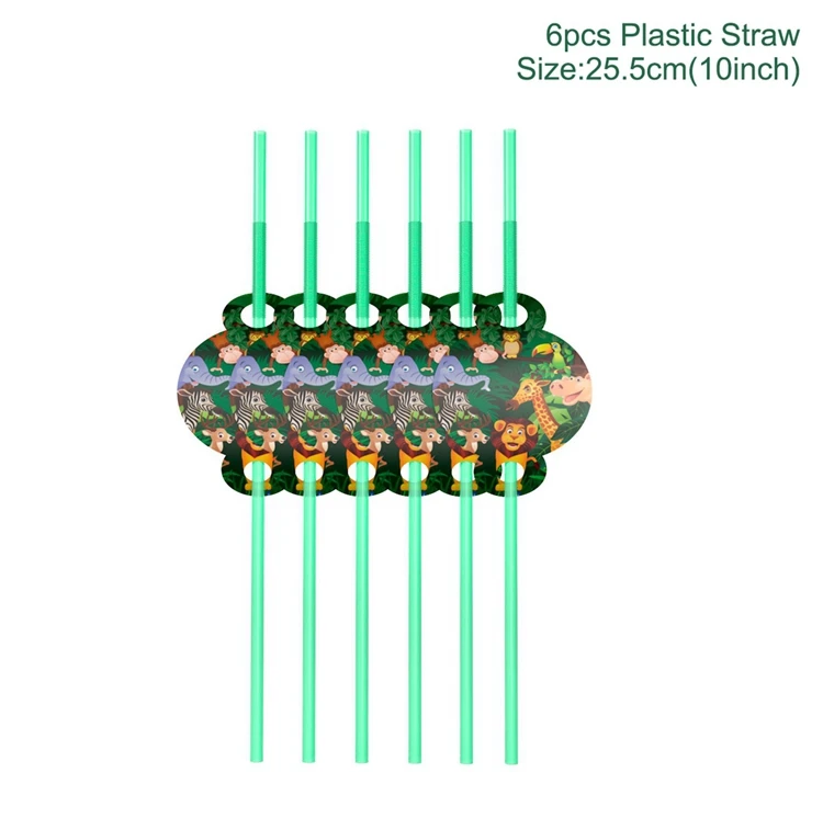 Plastic Straw 6PCS FENGRISE джунгли баннер на день рождения Amimal гирлянда на день рождения бумажная гирлянда флаг пальмовый лист баннер Babyshower сафари животное Вымпел - Color: Plastic Straw 6PCS