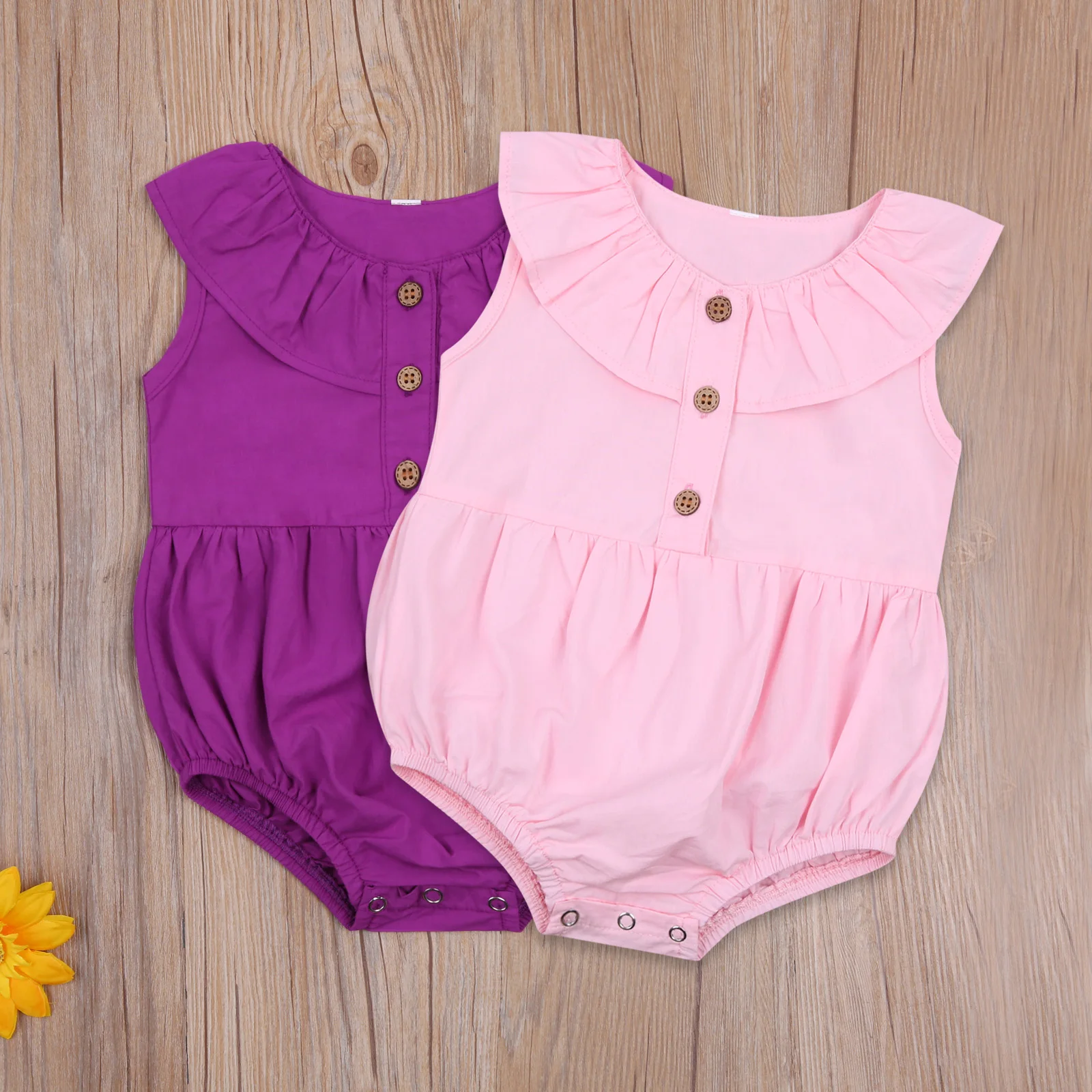 

Infant's Baby Girl Romper Newborn's Solid Color Sleeveless Ruffled Neckline One-piece Garment for Baby Girls