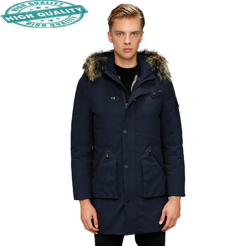 

Winter Men's Parka Real Rabbit Liner White Goose Down Jacket Raccoon Fur Collar Warm Coat Parkas KJ3202