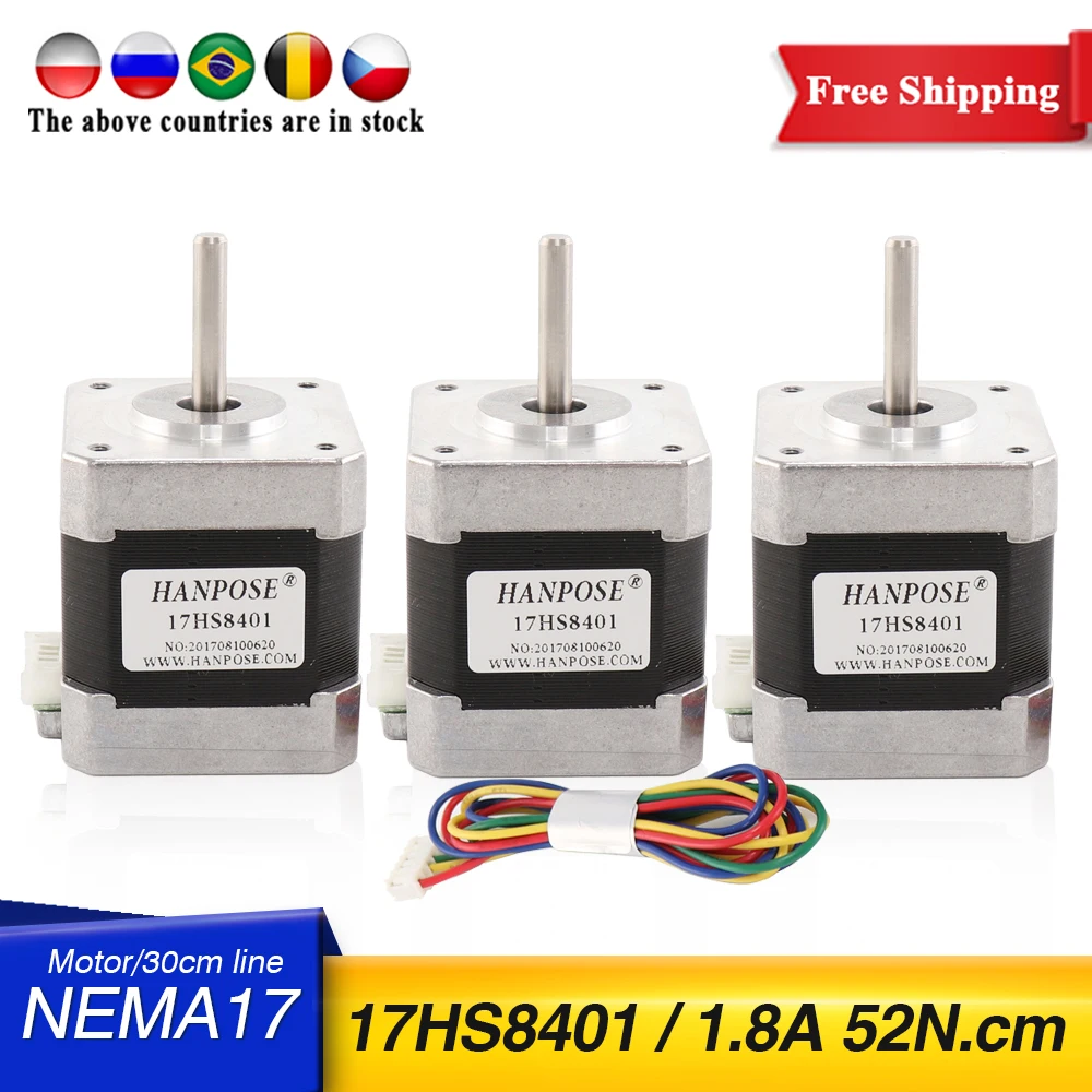 Бесплатная доставка 3 шт. шаговый двигатель 4 lead Nema17 48 мм 78Oz in 1.8A Nema 17 42BYGH (17HS8401)