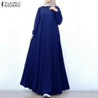 zanzea elegant autumn sundress women muslim abaya dubai long sleeve maxi dress fashion solid pleated robe femme islam clothing