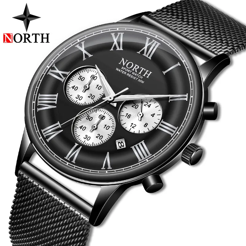 NORTH Fashion Многофункциональные повседневные часы мужские спортивные кварцевые со