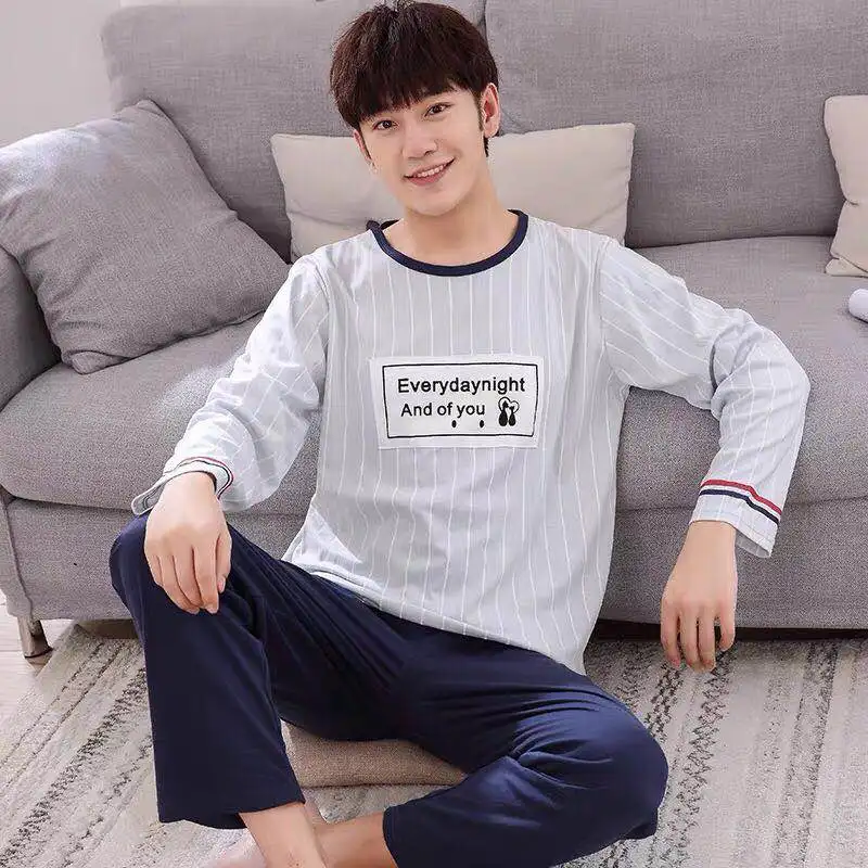 

New 2020 Spring Men Pajamas long Sleeve Male Pajama Set Men Pure Full Cotton Pajamas For Men Sleepwear Suit homewear 4XL