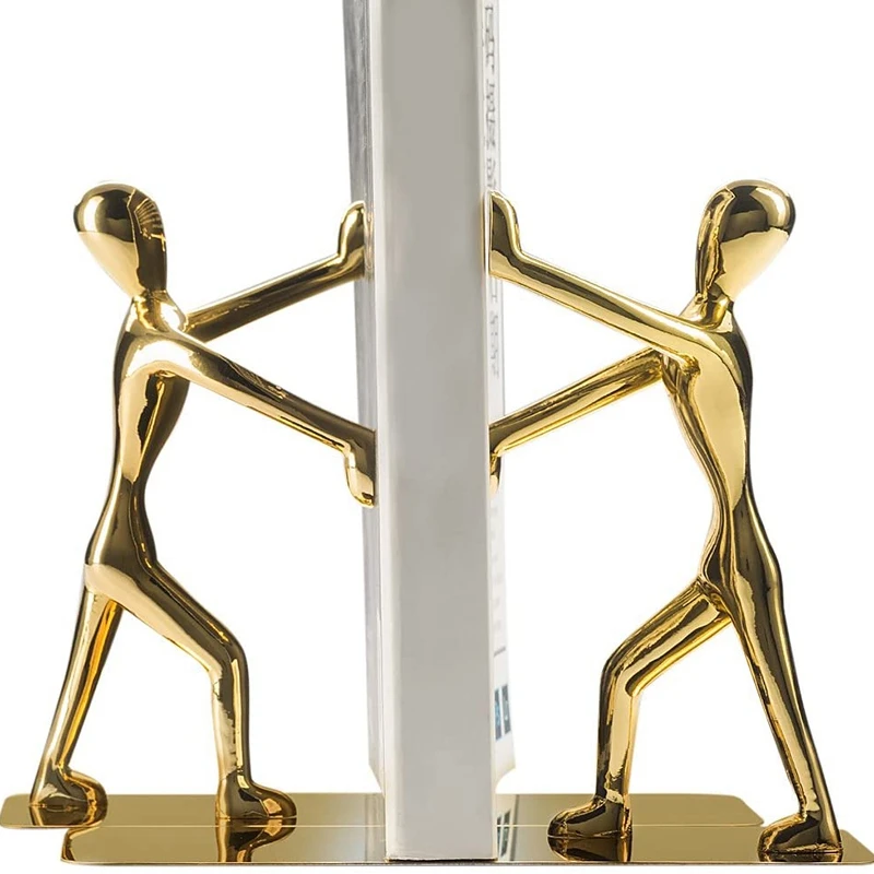 

1 Pair Decorative Bookends Heavy Duty Man Book End Non-Skid Bookend Metal Book Ends for Book Support Book Stopper(Gold)