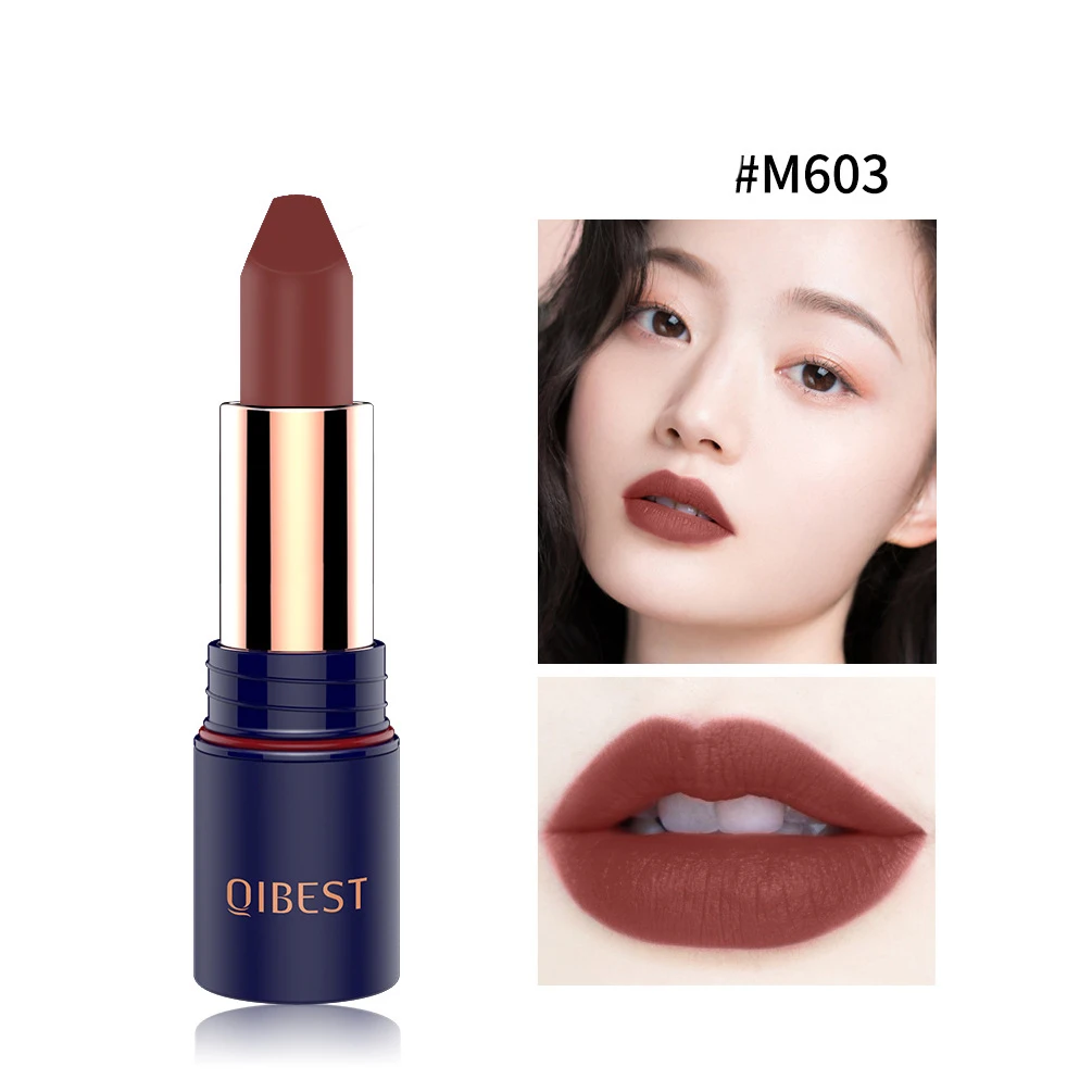 

QIBEST 6 Colors Velvet Matte Lipstick Nonstick Cup Creamy Moisture Lip Stick Pigment Cream Packaging Makeup Cosmetics