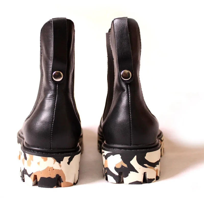 Мужские ботильоны на платформе Черные из натуральной кожи с круглым носком без