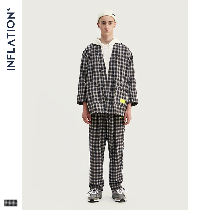 INFLATION 2020 DESIGN Loose Fit Men Blazer Suit In Black White With Check Terno Masculino Blazers Streetwear | Мужская одежда