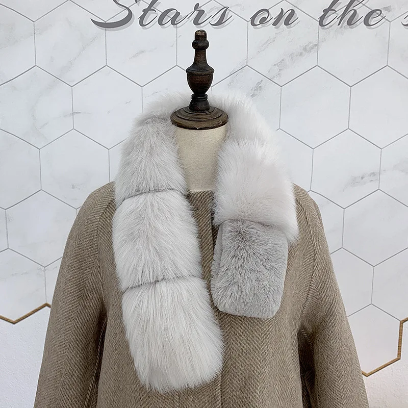 Женский пушистый шарф зимний однотонный из искусственного меха 80 х14 см с