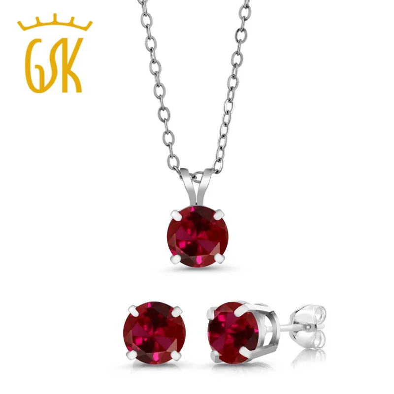 GemStoneKing 3 00 Ct Круглый 6 мм красный создан Рубин Ювелирные изделия из стерлингового