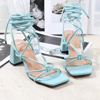 2022 summer sandal fashion narrow band square low heel lace up rome sandal summer gladiator casual sandal ladies dress shoes