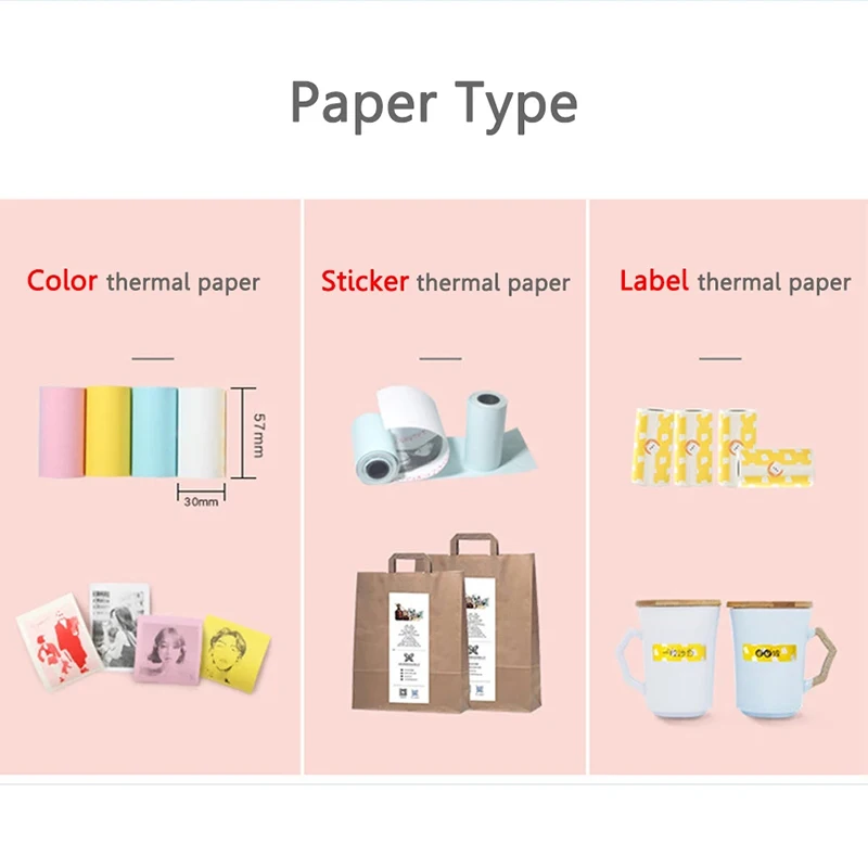 

6 Rolls 57X30mm Thermal Label Sticker Paper Photo Paper Color Paper Color Sticker Paper For PeriPage PAPERANG Photo Printer