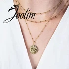 Ювелирные изделия Joolim, многослойное ожерелье с круглым кулоном из поливинилхлоридного золота, Стильное ожерелье из нержавеющей стали