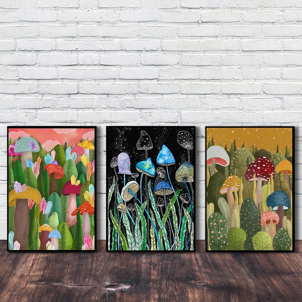 

Colorful Crystal Mushroom Botanical Modern Abstract Artwork Poster Print Picture Wall Art Canvas Painting Living Room Decoration