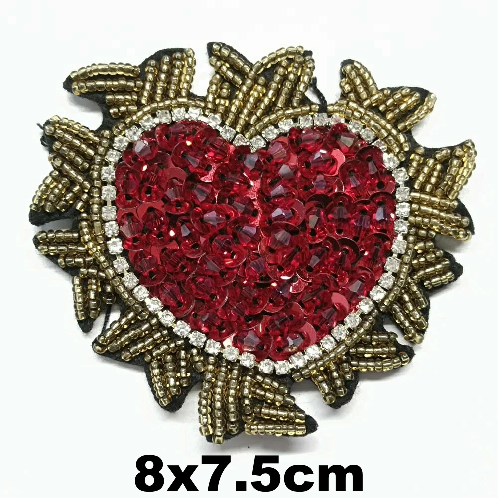 

DIY embroidery beaded love heart embroideried patches for clothing QR-3292