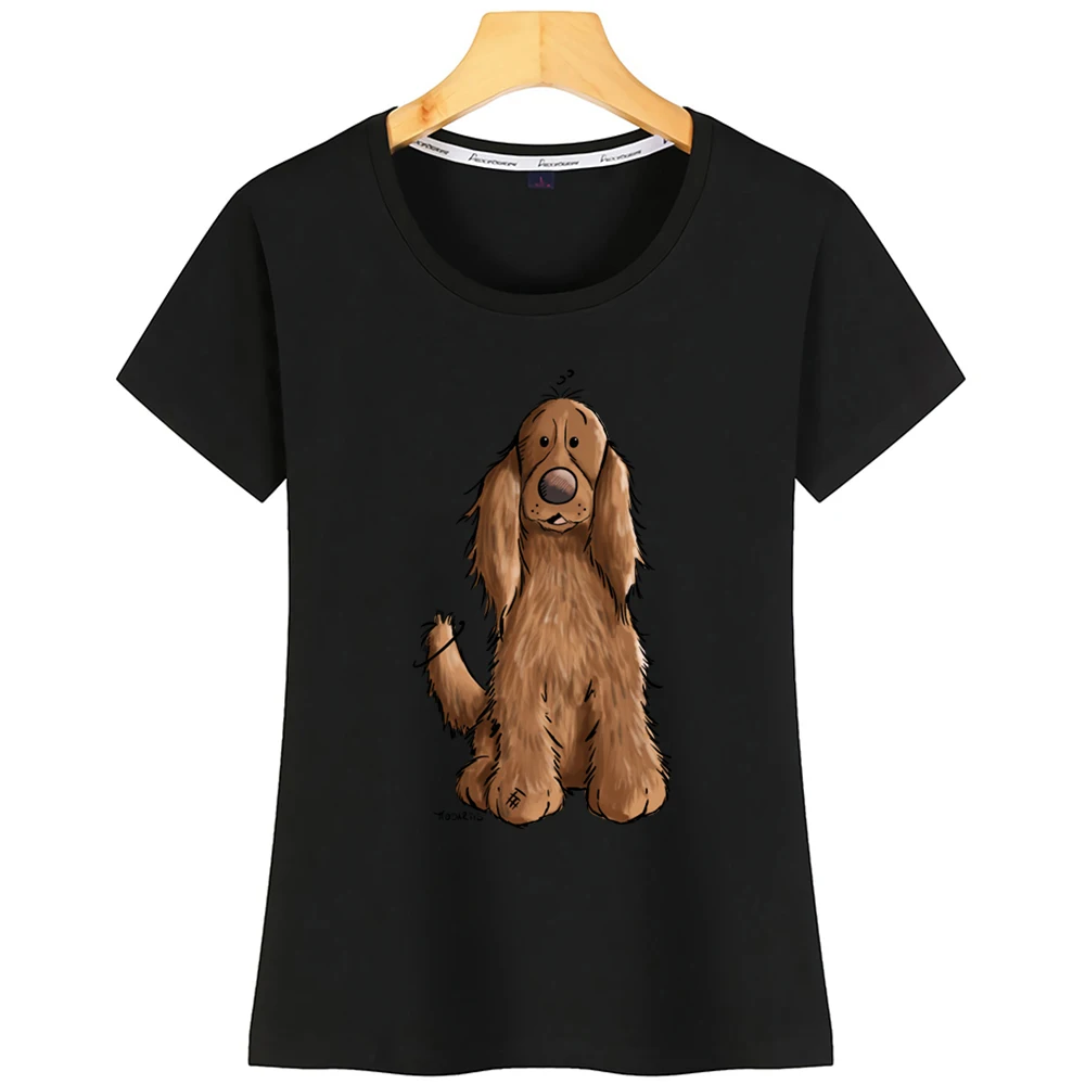 Женская Футболка Happy Cocker Spaniel черная короткая футболка с надписью Dogs Fun Kawaii |