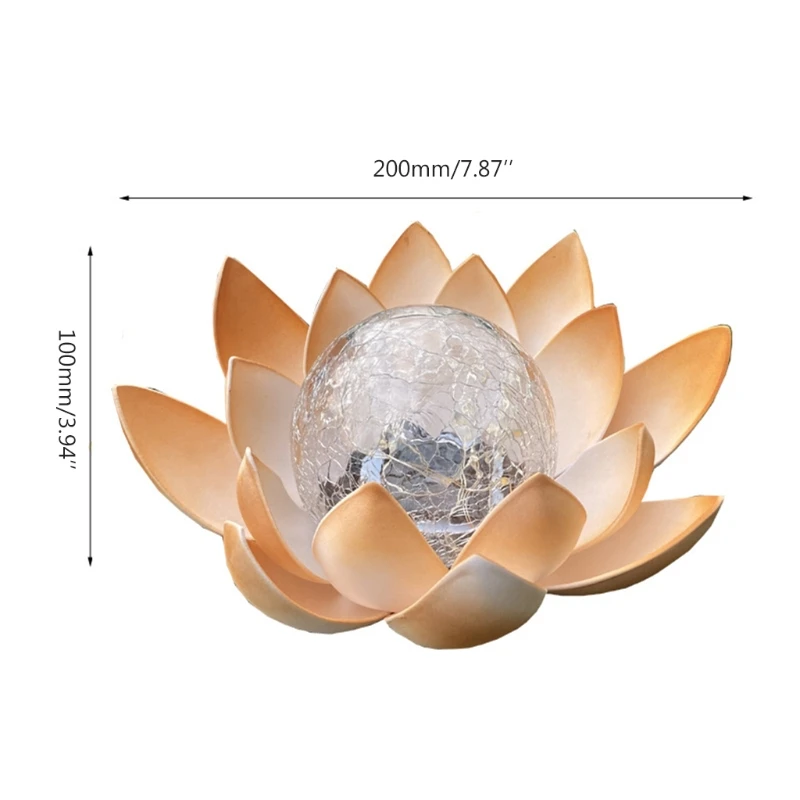 

1PC Solar-powered Waterproof Pathway Garden Patio Lamp, Amber Crackle Globe Glass Lotus Flower Light for Driveway Pool