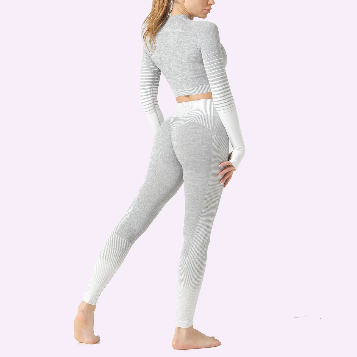 

Women's seamless yoga clothes suit striped new knitted hip elastic