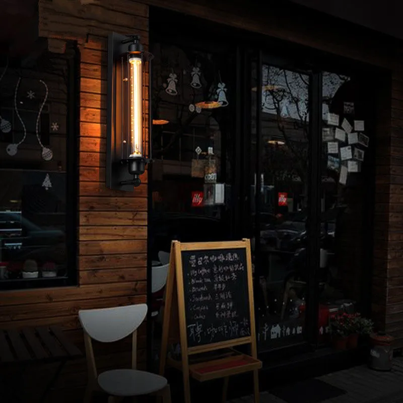 Старинные ретро черная железная труба настенный светильник E27 промышленный