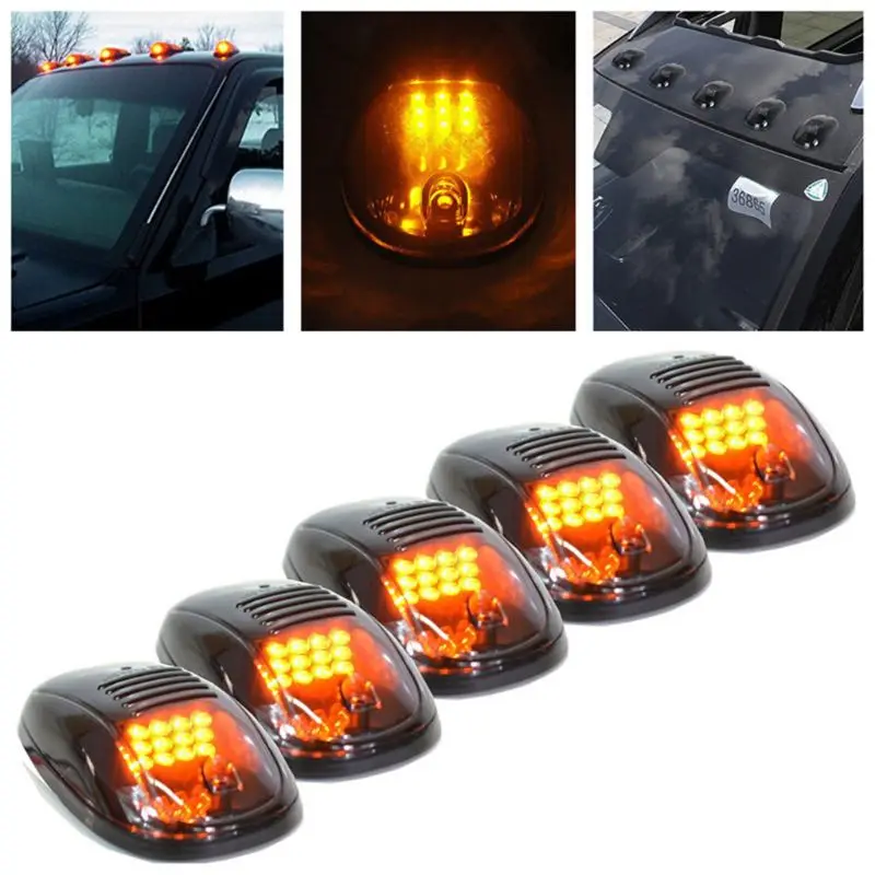 

Smoked 5Pcs 12 LED Cab Roof Running Marker Lights SUV Off Road Set