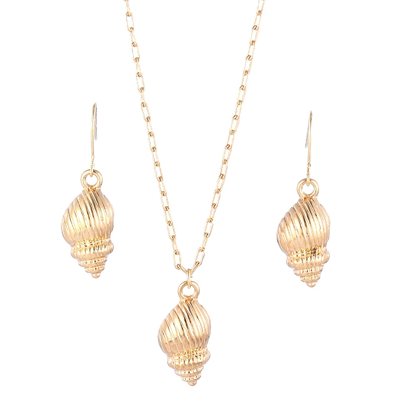 Модные женские серьги-подвески в виде ракушек Комплект ожерелье золотого цвета