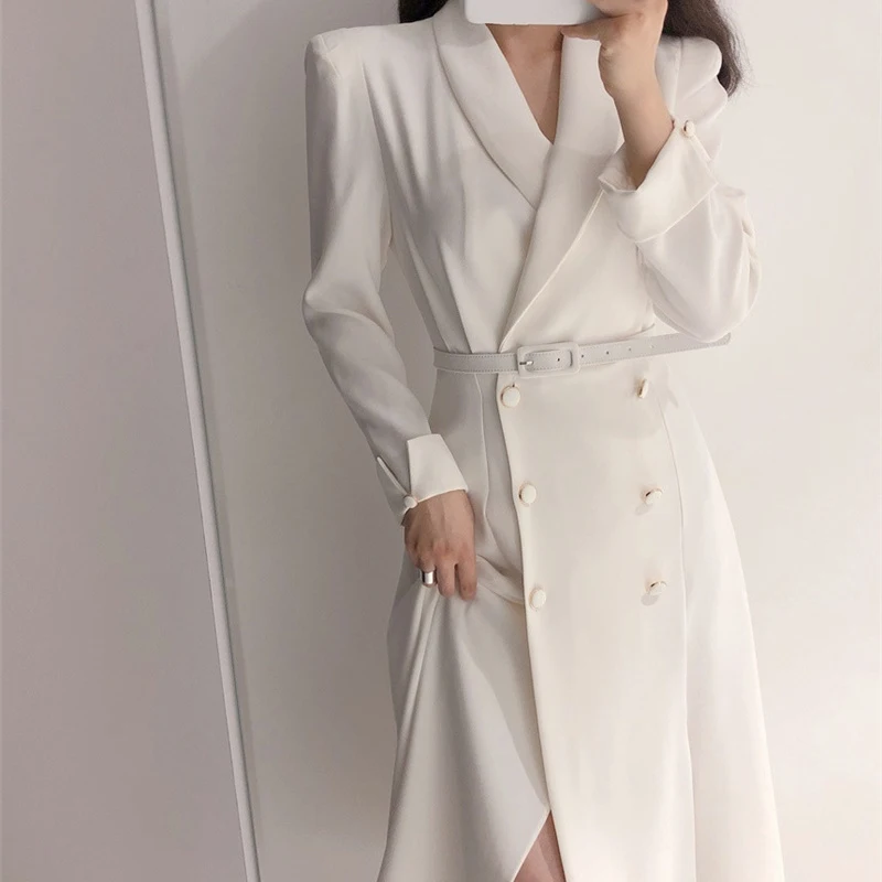 Женское двубортное платье-блейзер Sungtin с поясом в Корейском стиле однотонное