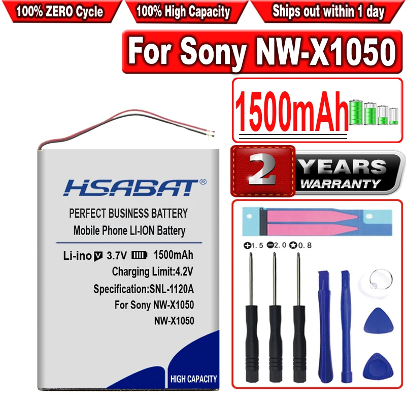 

HSABAT 1500mAh Battery for Sony NW-X1050 Player Accumulator 2-wire Plug