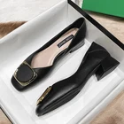 Женские Модные кожаные офисные туфли SLHJC, туфли-лодочки с квадратным носком, обувь на массивной подошве для весны и осени