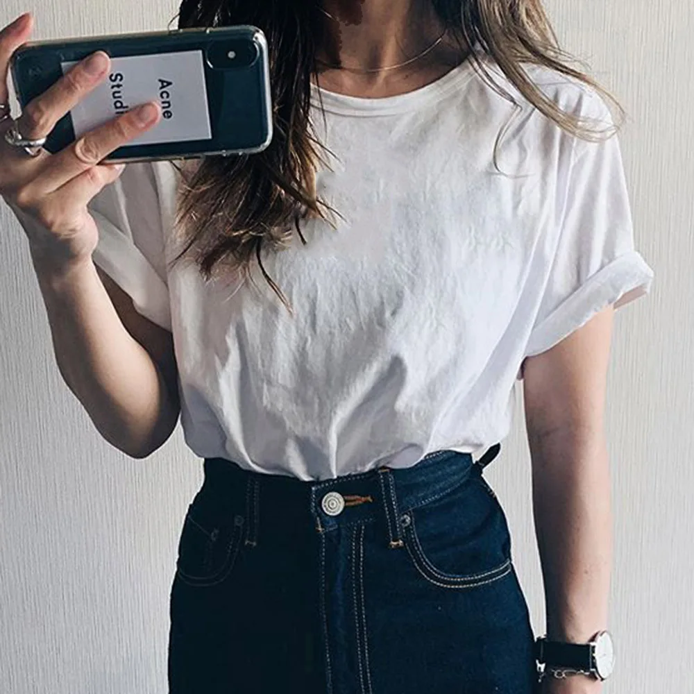 Новые женские футболки повседневные белые однотонные топы летняя женская