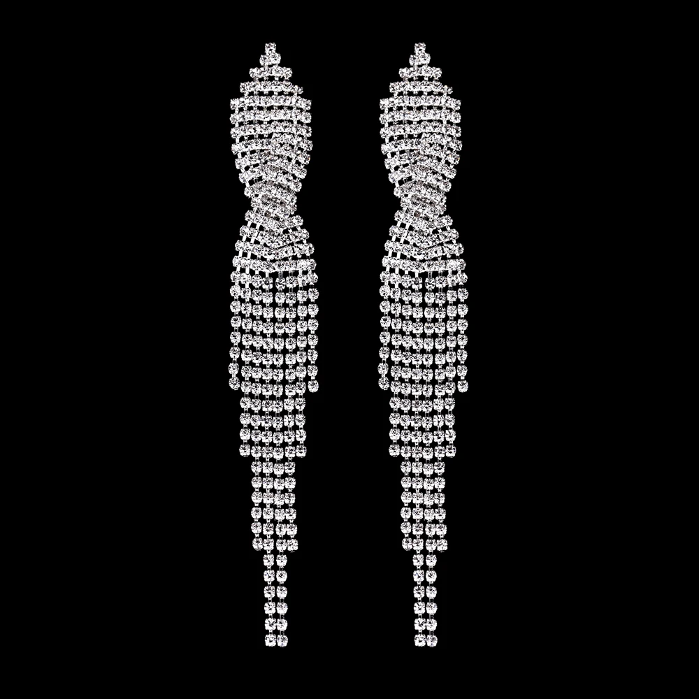 Фото TREAZY блестящие стразы длинные серьги с кисточками для женщин Висячие кристаллами