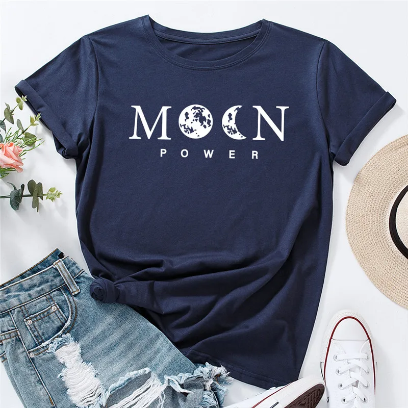 

100%Cotton Women T Shirt Plus Size Women T-Shirt New Moon Print TShirt Tops O Neck Short Sleeve Tshirts Fashion Mujer Tees
