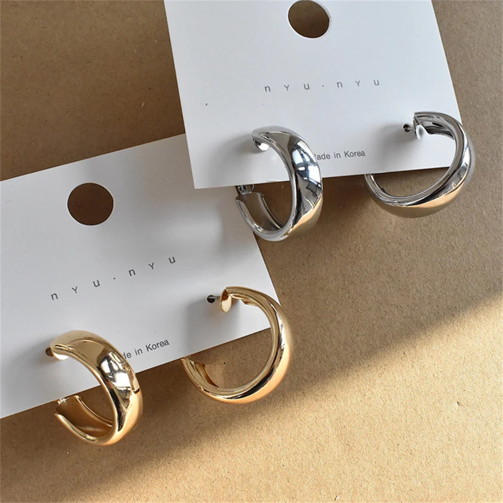 

2021 модные минималистичные большие круглые геометрические круглые большие золотистые Серебристые серьги-кольца для женщин и девушек ювели...