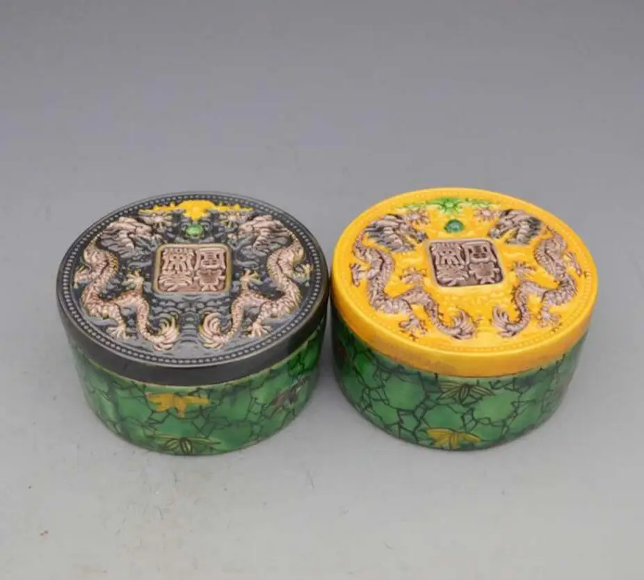 Медная статуэтка трехцветная коробка с рисунком дракона для порошка румян