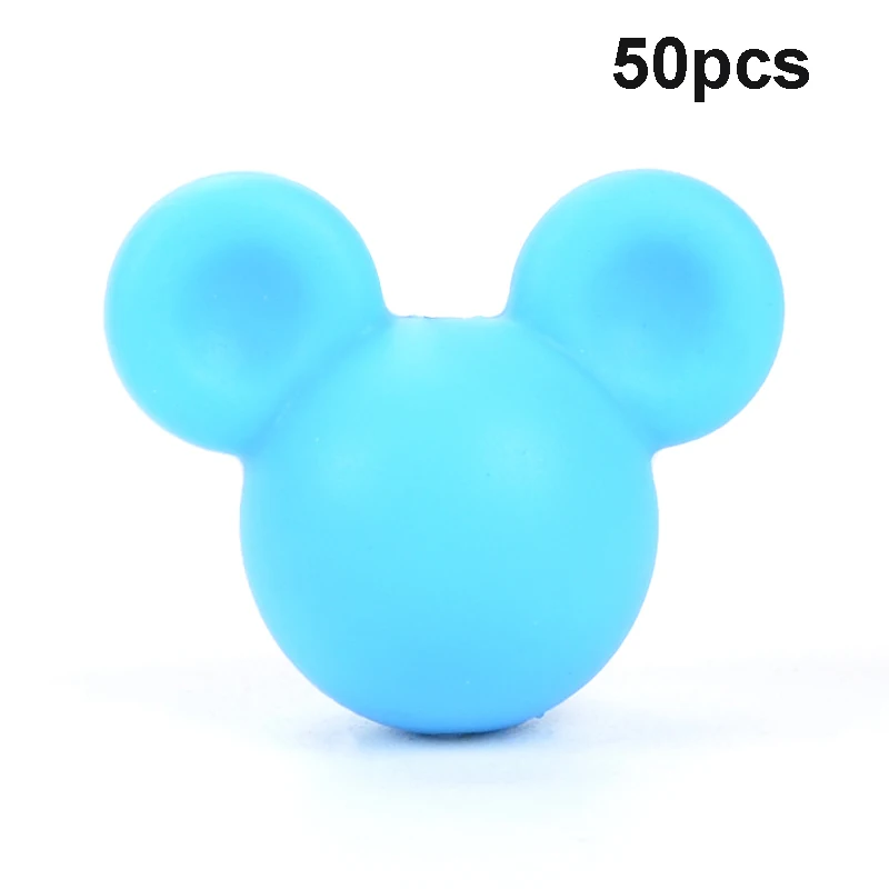 Deep sky blue LOFCA 50 шт силиконовые бусины для прорезывания зубов Микки детские бусины для прорезывания зубов силиконовые бусины пищевого качества BPA бесплатно DIY Изготовление ожерелий с подвесками - Цвет: Deep sky blue
